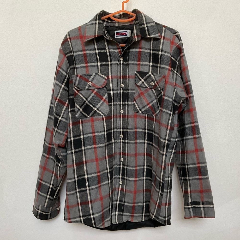 Big Mac Red, Grey Plaid Fully Lined Button Up Shacket Size Med Tall Fall Layer